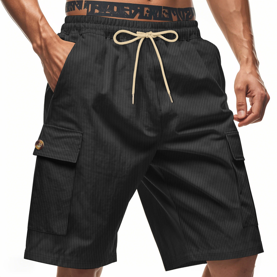 Herren nan lässige Utilitär-Bermuda mit feiner Rippstruktur elastischem Tunnelzug und aufgesetzten Klapptaschen R&B