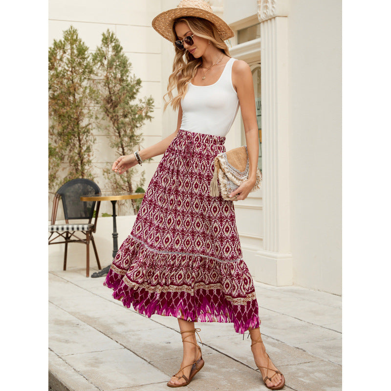 Damen Bohemian Stufen Maxi Rock R&B
