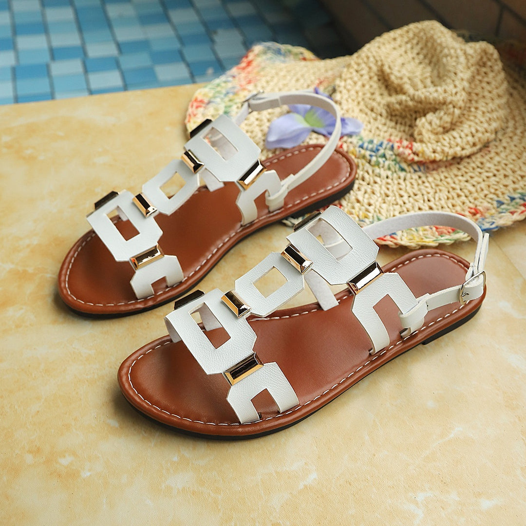 Damen Sandalen mit modischen geometrischen Riemen und komfortabler Fußbettgestaltung R&B