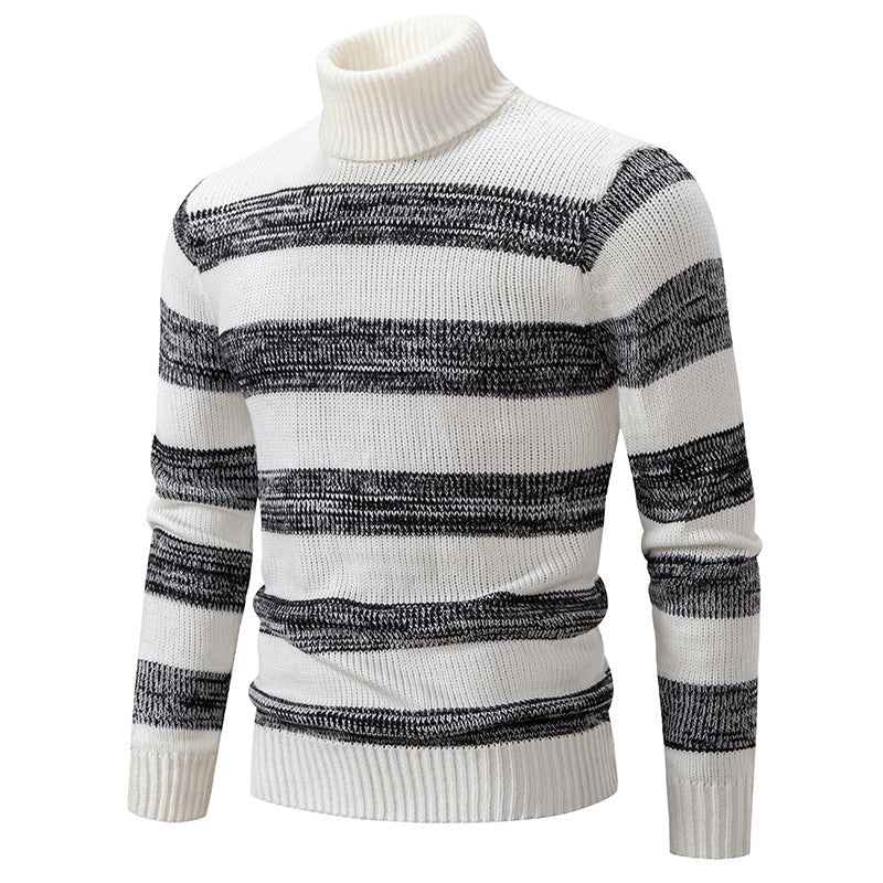 Herren hochwertiger Rollkragenpullover mit auffälligem Streifenmuster