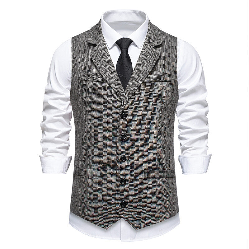 Herren Anzugweste im eleganten Herringbone-Muster mit praktischen Taschen R&B