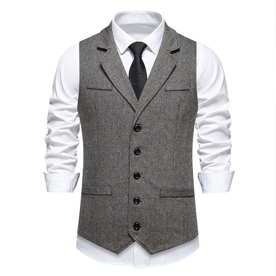 Herren Anzugweste im eleganten Herringbone-Muster mit praktischen Taschen R&B