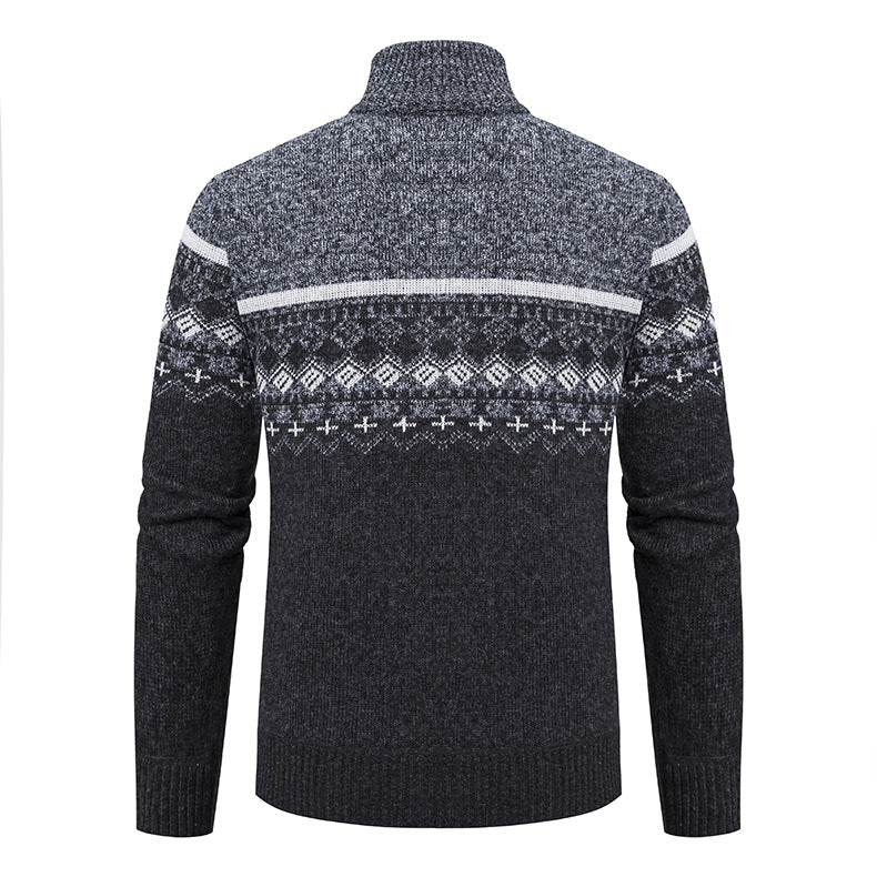 Herren Strickjacke mit modernem Muster und hohem Kragen R&B