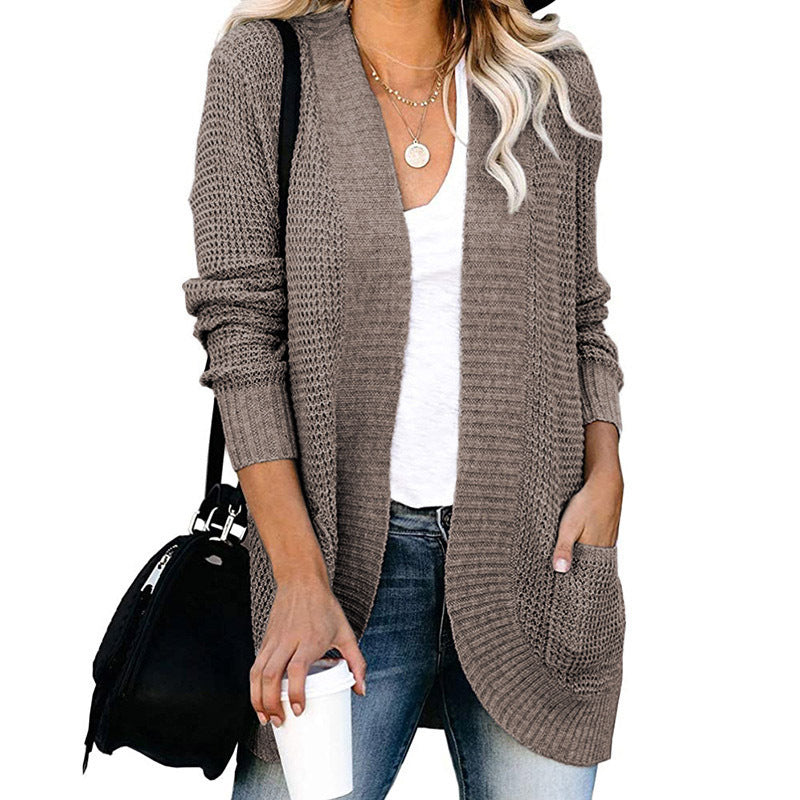 Damen lässige Strickjacke mit Taschen und offener Front R&B
