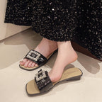 Damen elegante Slide-Pantoletten mit modischem Schmuckdetail R&B