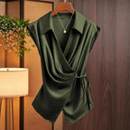 Damen elegante Wickelbluse mit femininer Drapierung und Schalkragen R&B