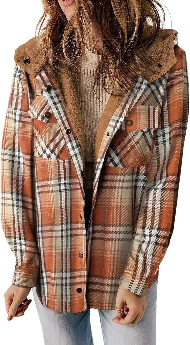 Damen Karierter Flanell-Jacke mit kuscheligem Innenfutter R&B