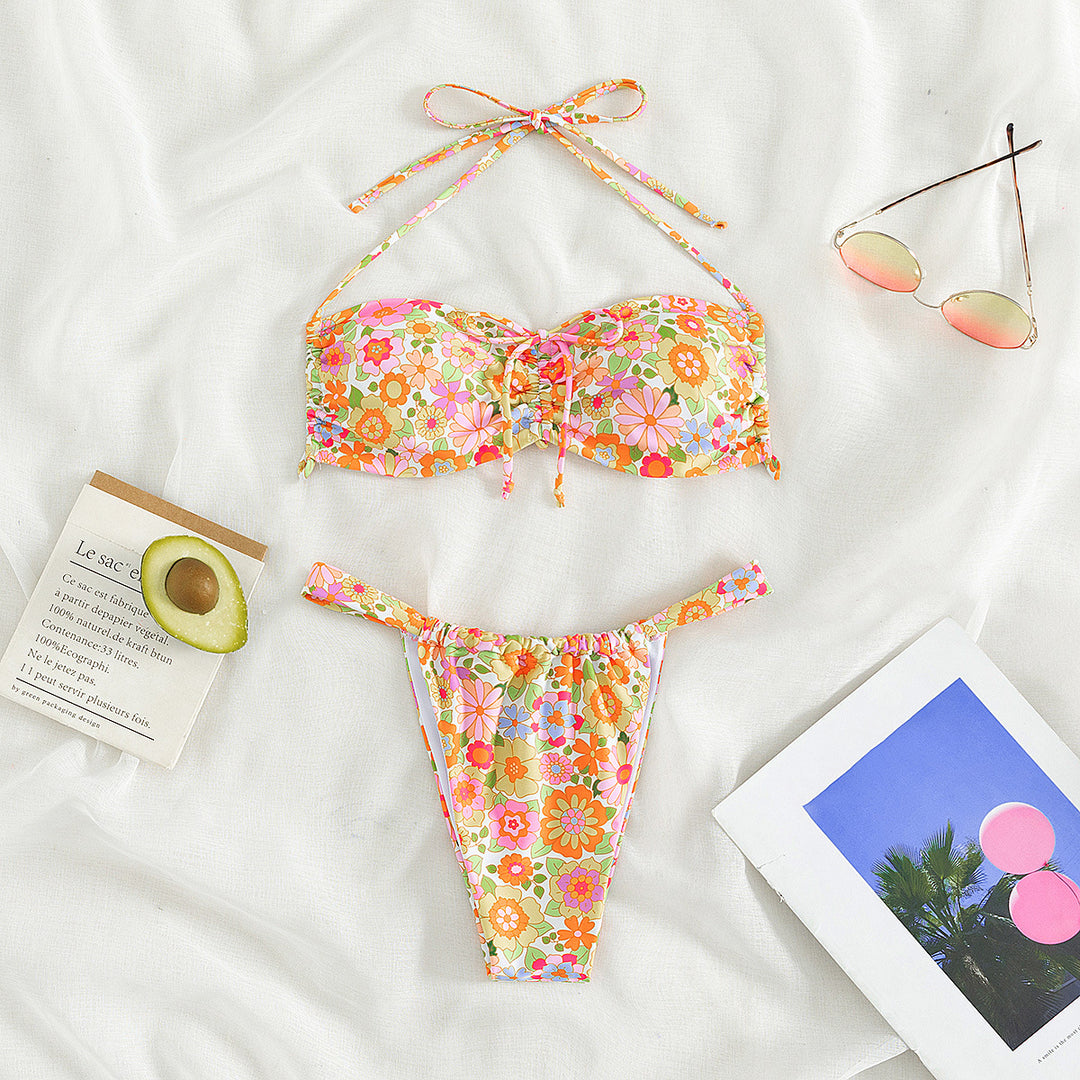 Damen Bandeau-Bikini mit verspieltem Blumendesign R&B