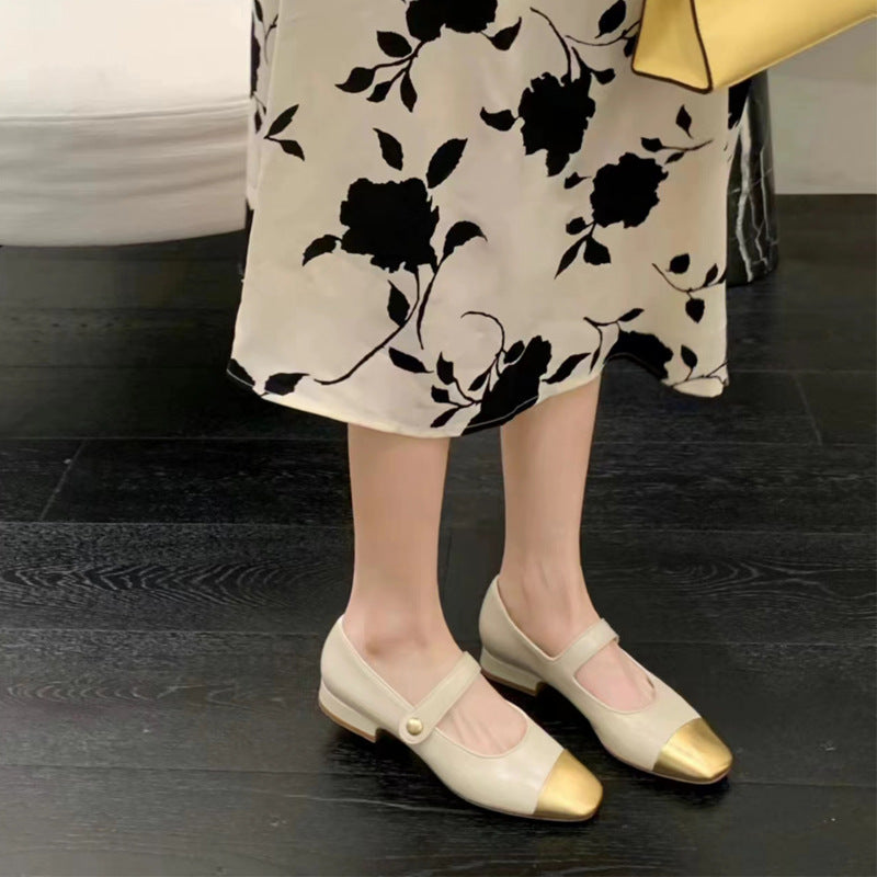 Damen Ballerinas mit elegantem Riemchen und goldener Zehenkappe R&B