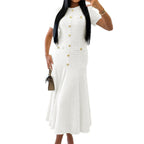 Damen Maxikleid mit eleganten Knopfdetails und strukturiertem Stoff R&B