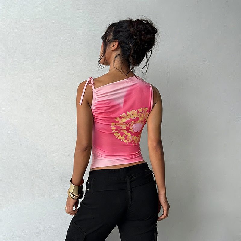 Damen Trägertop mit floralem Design und elastischen Rüschen R&B