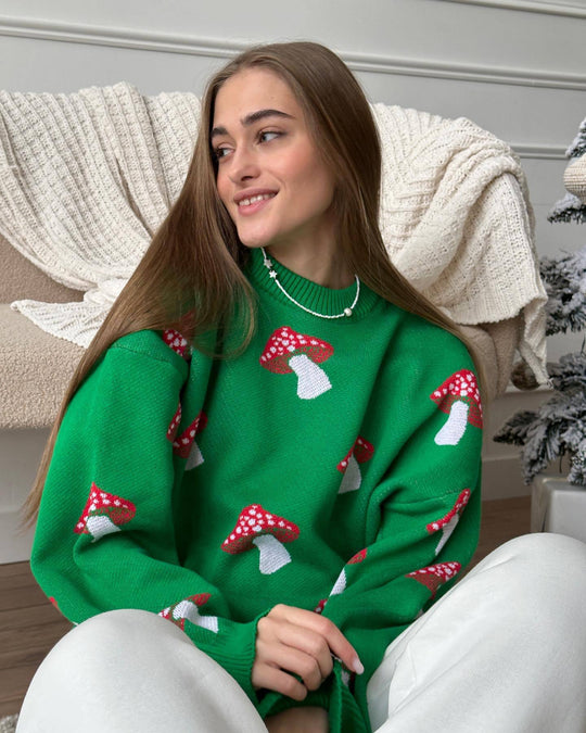 Damen Pullover mit verspielten Pilzstickereien R&B