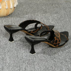 Damen elegante Slingback-Pantoletten mit gewobenen Riemen und trendigem Absatz R&B