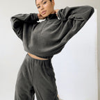 Damen nan kurz geschnittenes Thermo-Fleece-Set mit Halbfront-Reißverschluss und hohem Komfortbund R&B