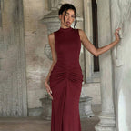 Damen Elegantes Maxikleid mit asymmetrischem Schnitt und hochgeschlossenem Design R&B