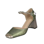 Damen nan elegante Slingback-Pumps mit quadratischer Zehenform, Jacquard-Obermaterial und gedrehtem Schmuckriemen R&B