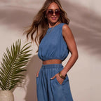 Damen Crop-Top und weite Hose Set R&B