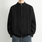 Herren Strickjacke mit modernem Zipper und strukturierter Oberfläche