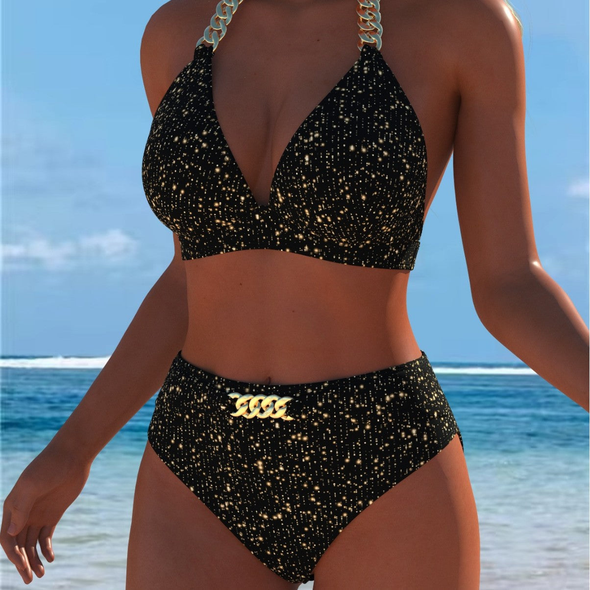 Damen Bikini mit luxuriösem Marmormuster und edlen Details R&B