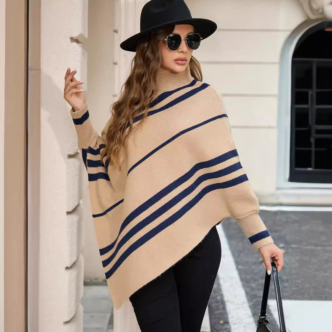 Damen Poncho mit modernen Streifen R&B