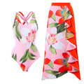 Damen Badeanzug-Set mit floralem Wickelrock und modernem Rüschendesign R&B
