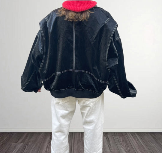 Damen Kunstlederjacke mit praktischen Taschen und elastischem Bund R&B