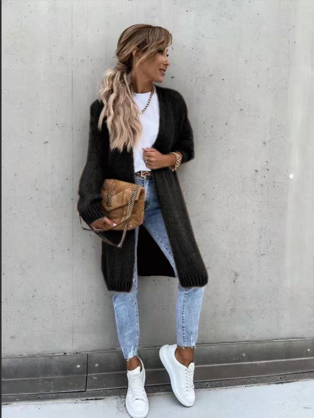 Damen Grober Strickmantel mit tiefen Taschen und modischem Schnitt R&B