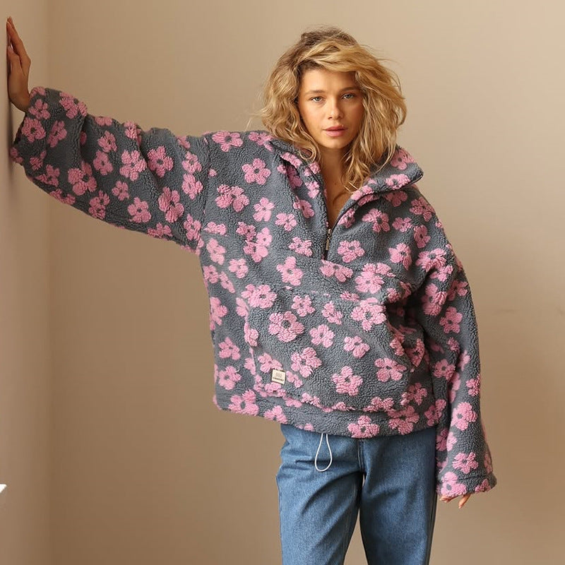 Damen Kuschelige Fleecejacke mit floralem Muster R&B