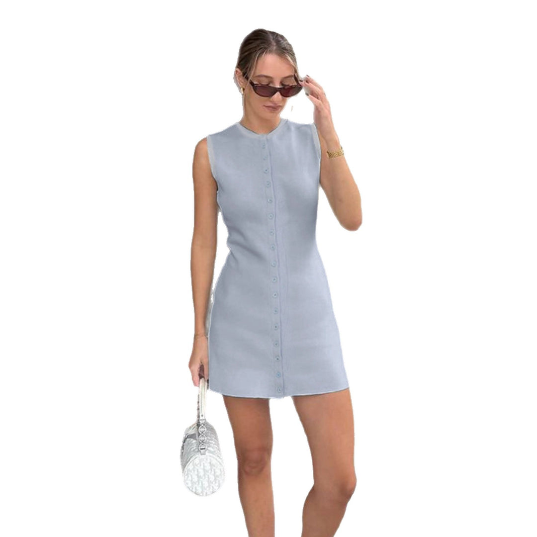 Damen ärmelloses Kleid mit durchgehender Knopfleiste und figurbetontem Schnitt R&B