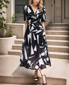 Damen Maxikleid mit voluminösen Puffärmeln und fließendem Rock R&B