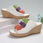 Damen Wedge-Sandaletten mit mehrfarbigen Riemen und komfortablem Korkfußbett R&B