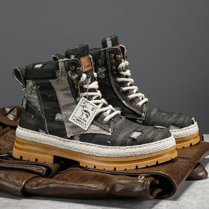 Damen Sportliche High-Top Boots mit strapazierfähigem Denim-Obermaterial R&B