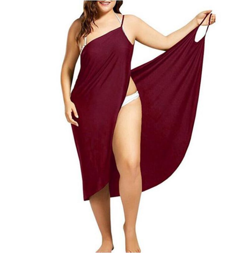 Damen nan vielseitiges Strand-Pareo-Wickelkleid mit Spaghettiträgern und asymmetrischem Saum R&B