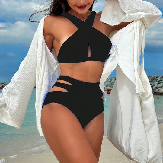 Damen Hochgeschnittener Bikini mit stylischen Cut-Outs R&B