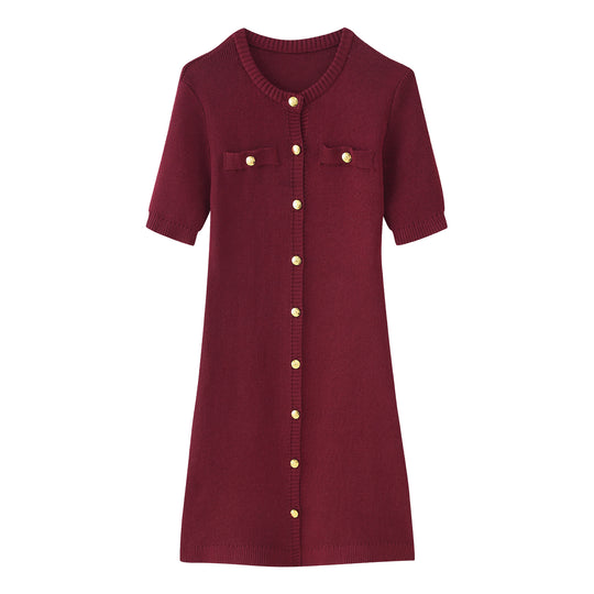 Damen Strickkleid mit kurzen Ärmeln und Knopfleiste R&B