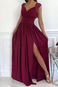 R&B | Damen Abendkleid mit elegantem V-Ausschnitt und Rüschendetails