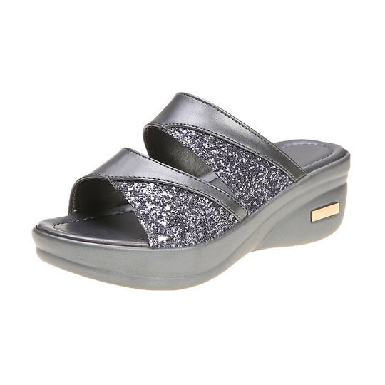 Damen Elegante und komfortable Zehentrenner-Pantoletten mit Glitzer-Akzenten R&B