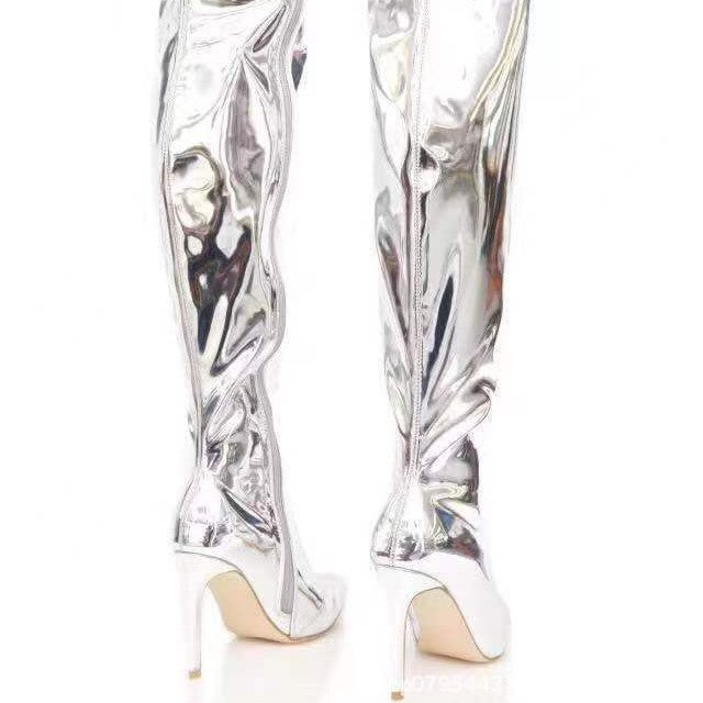 Damen Overknee Stiefel mit glänzender Oberfläche und elegantem Stiletto-Heel R&B