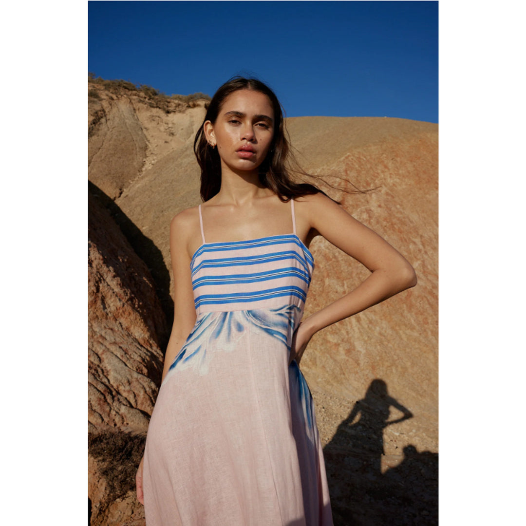 Damen Maxikleid mit dezenten Farbverlauf und floralem Muster R&B