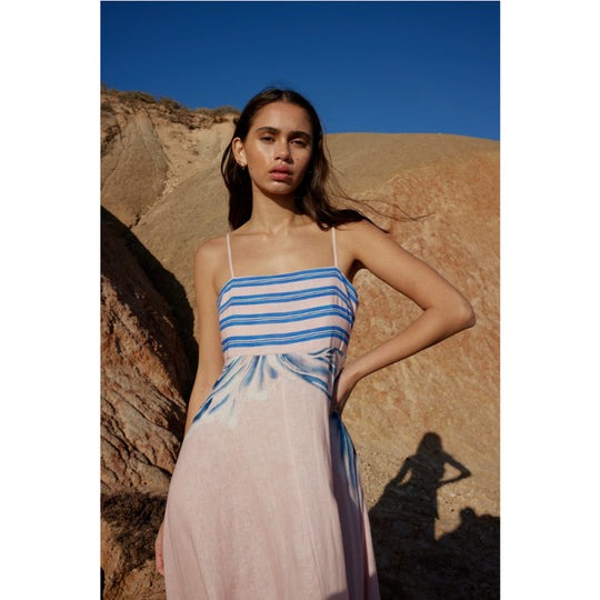 Damen Maxikleid mit dezenten Farbverlauf und floralem Muster R&B