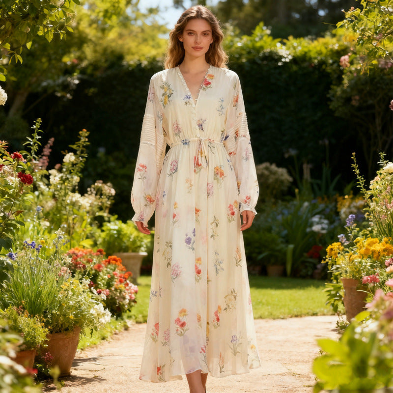 Damen Maxikleid mit romantischen Blumenmotiven R&B