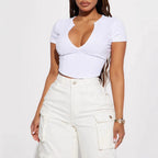 Damen Cropped Shirt mit v-förmigem Ausschnitt R&B