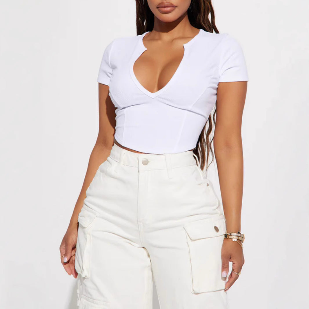 Damen Cropped Shirt mit v-förmigem Ausschnitt R&B