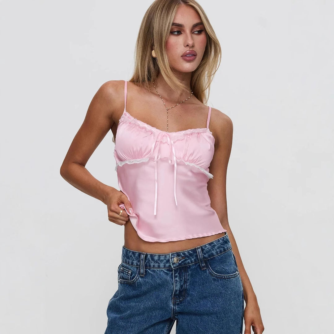 Damen Leichtes Spaghetti-Top mit Rüschendetails R&B