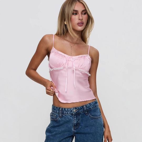 Damen Leichtes Spaghetti-Top mit Rüschendetails R&B