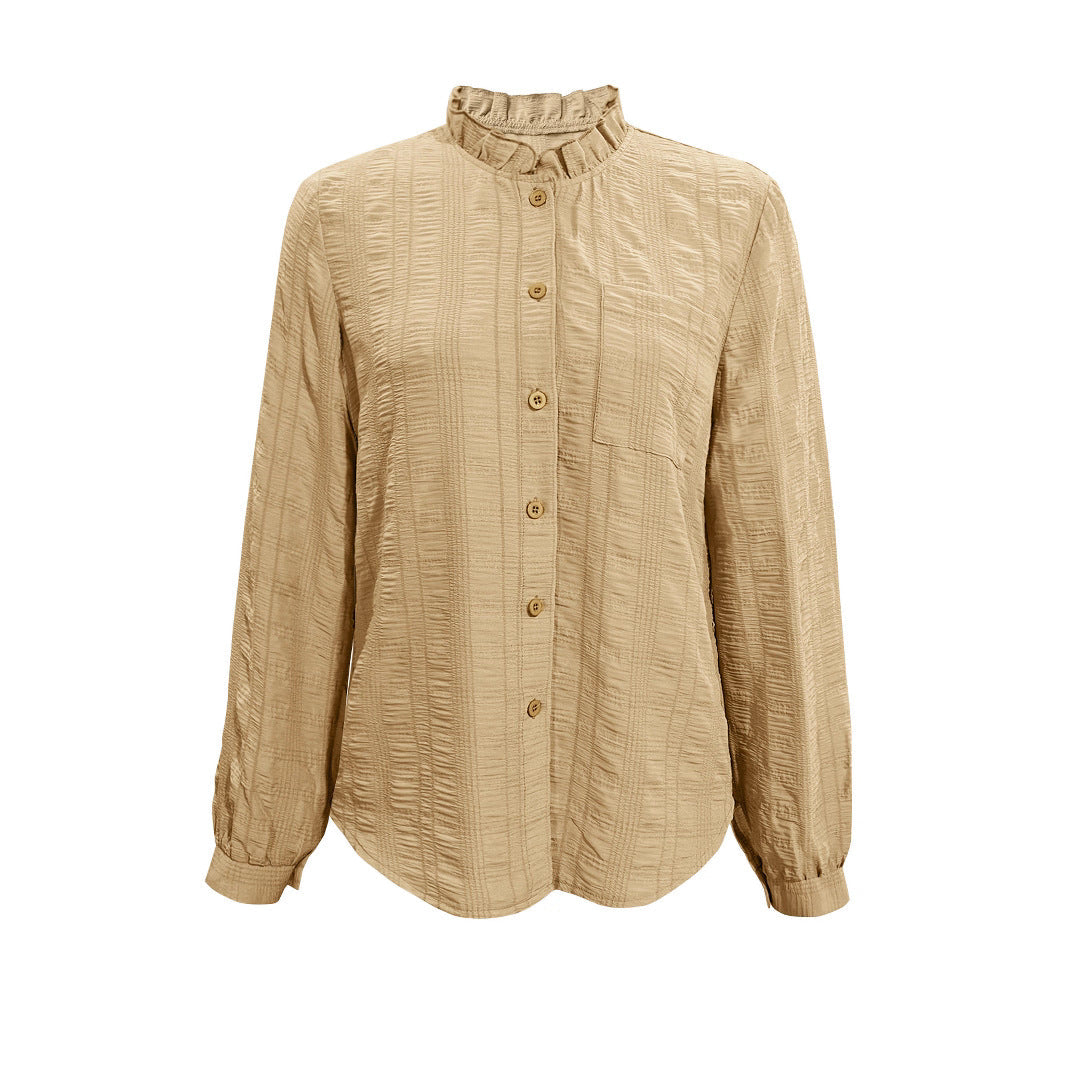 Damen Bluse mit Rüschenkragen und Knopfverschluss R&B
