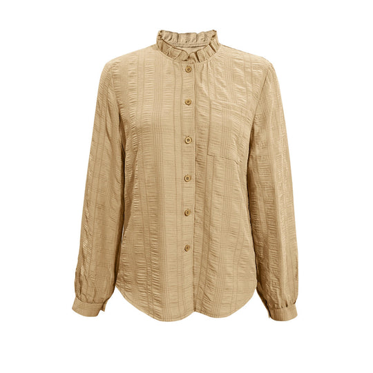 Damen Bluse mit Rüschenkragen und Knopfverschluss R&B
