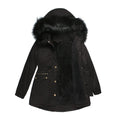 Damen isolierte Parka-Jacke mit abnehmbarem Kunstfellkragen und verstellbarem Taillenzug