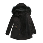 Damen isolierte Parka-Jacke mit abnehmbarem Kunstfellkragen und verstellbarem Taillenzug