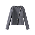 Damen Modische Wolljacke mit asymmetrischem Schnitt und eleganten Knopfdetails